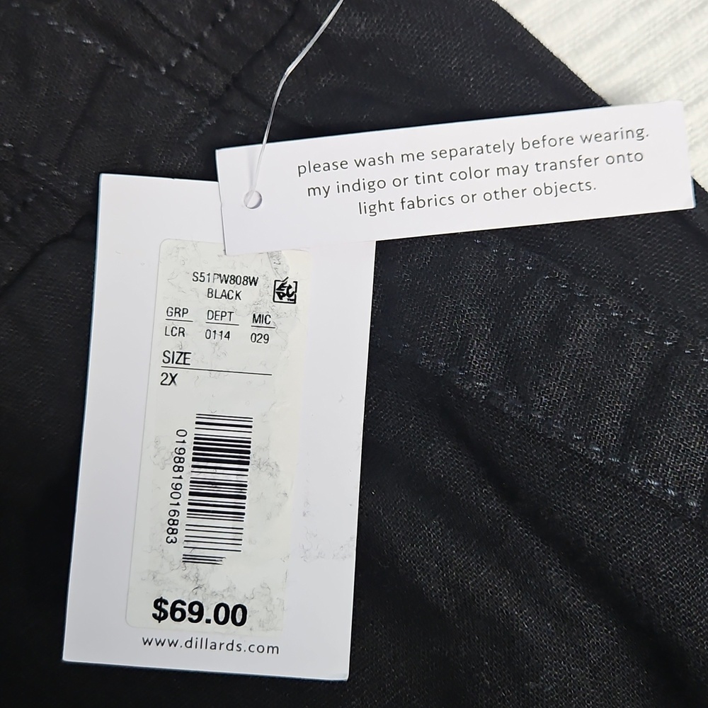Westbound Linen Blend Mid Rise Straight Leg Lightweight Pant: Black: Size- 2X - Picture 6 of 13
